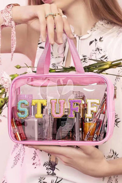 Pink STUFF Patch Clear Makeup Bag