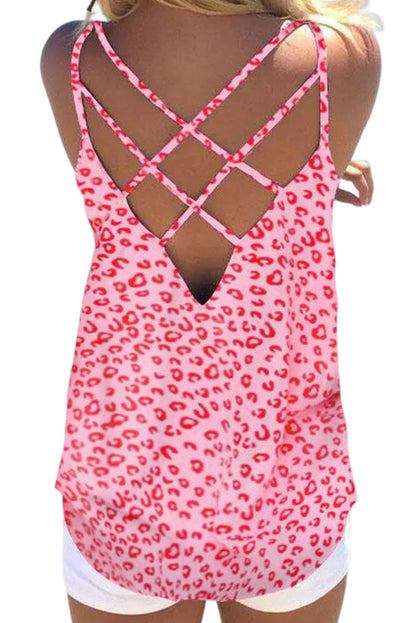 Rosy Leopard Print Oversized Casual Half Sleeve V Neck Top