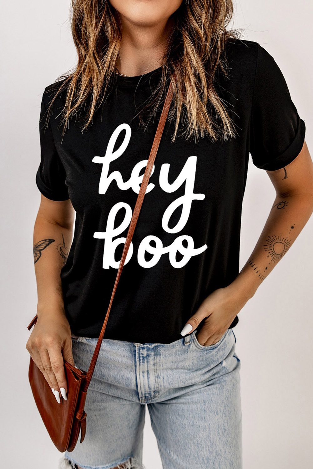 Black hey boo Wordart Graphic T-shirt