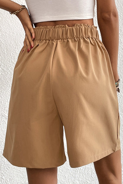 Light French Beige Solid Color High Waisted Shorts
