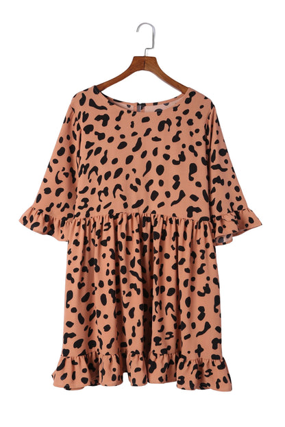 Leopard Print Plus Size Shift Ruffle Dress