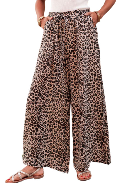 Desert Palm Boho Leopard Print Wide Leg Pants