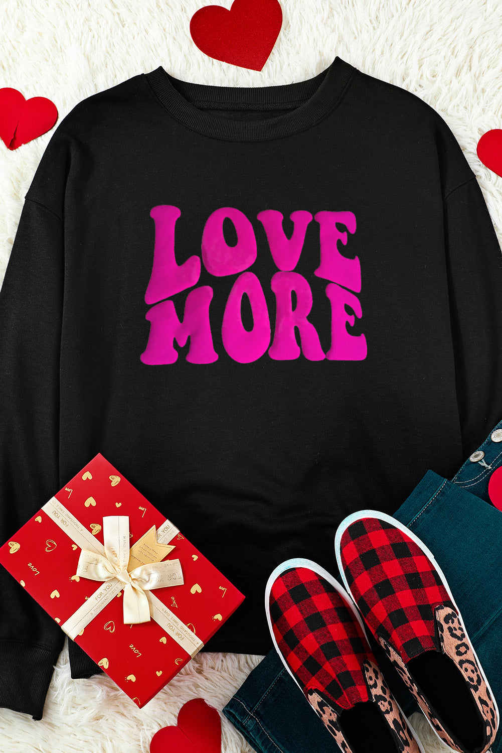 Black Valentine LOVE MORE Graphic Crew Neck Sweatshirt