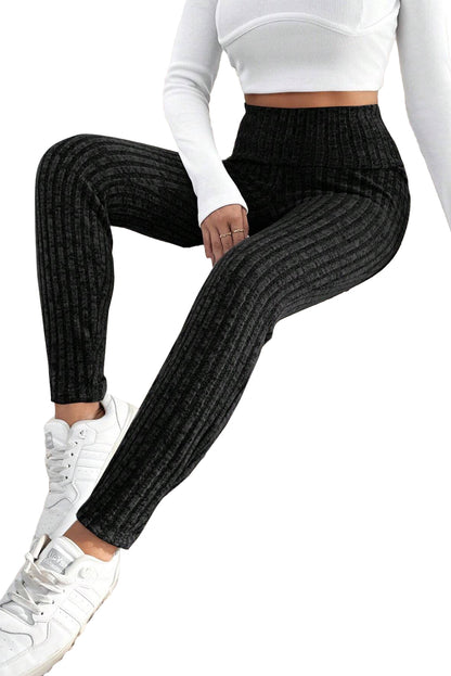 Wide Waistband Ribbed Textured Knit Leggings