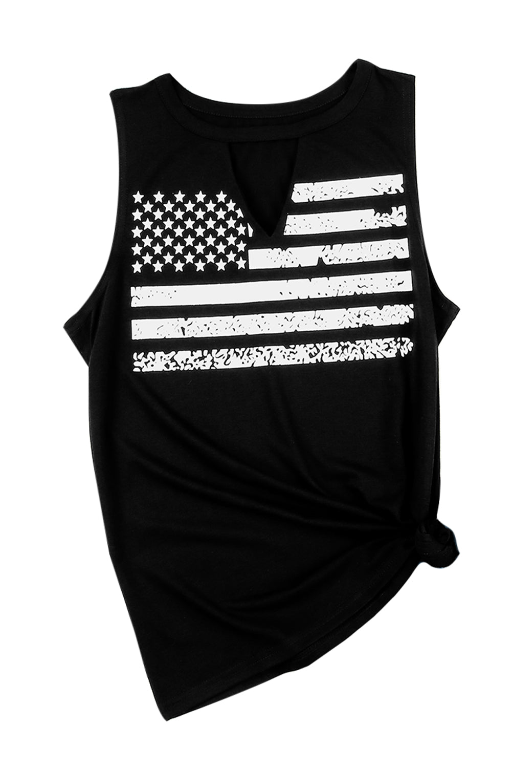 Casual Keyhole Neck Flag Print Tank Top