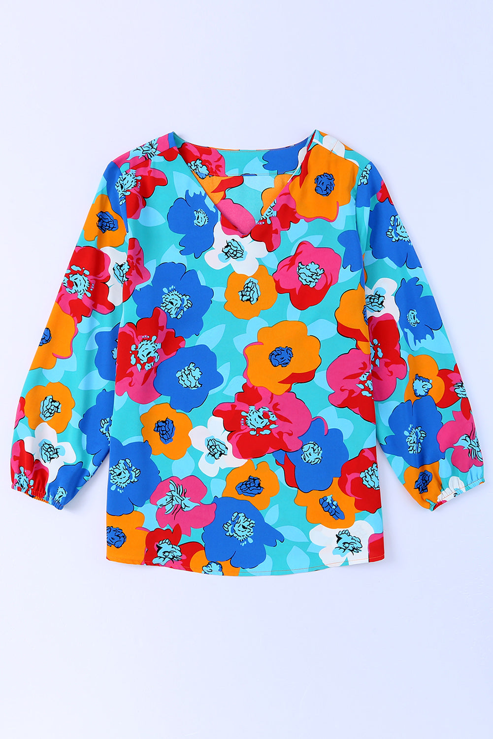 Multicolor Floral Print Casual V Neck Blouse