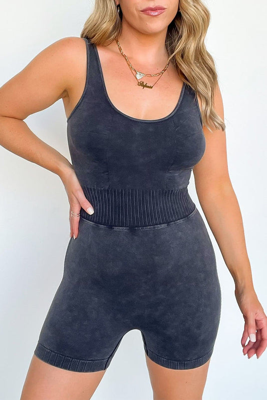 Mineral Wash Ribbed High Waist Athleisure Romper