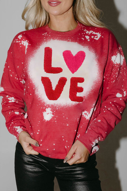 Fiery Red Tie Dye LOVE Chenille Embroidered Graphic Sweatshirt