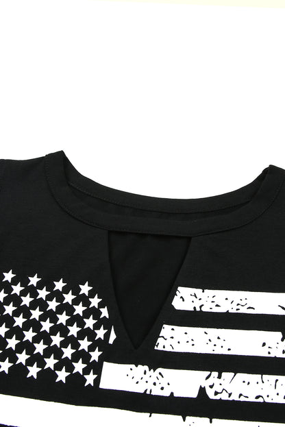 Casual Keyhole Neck Flag Print Tank Top