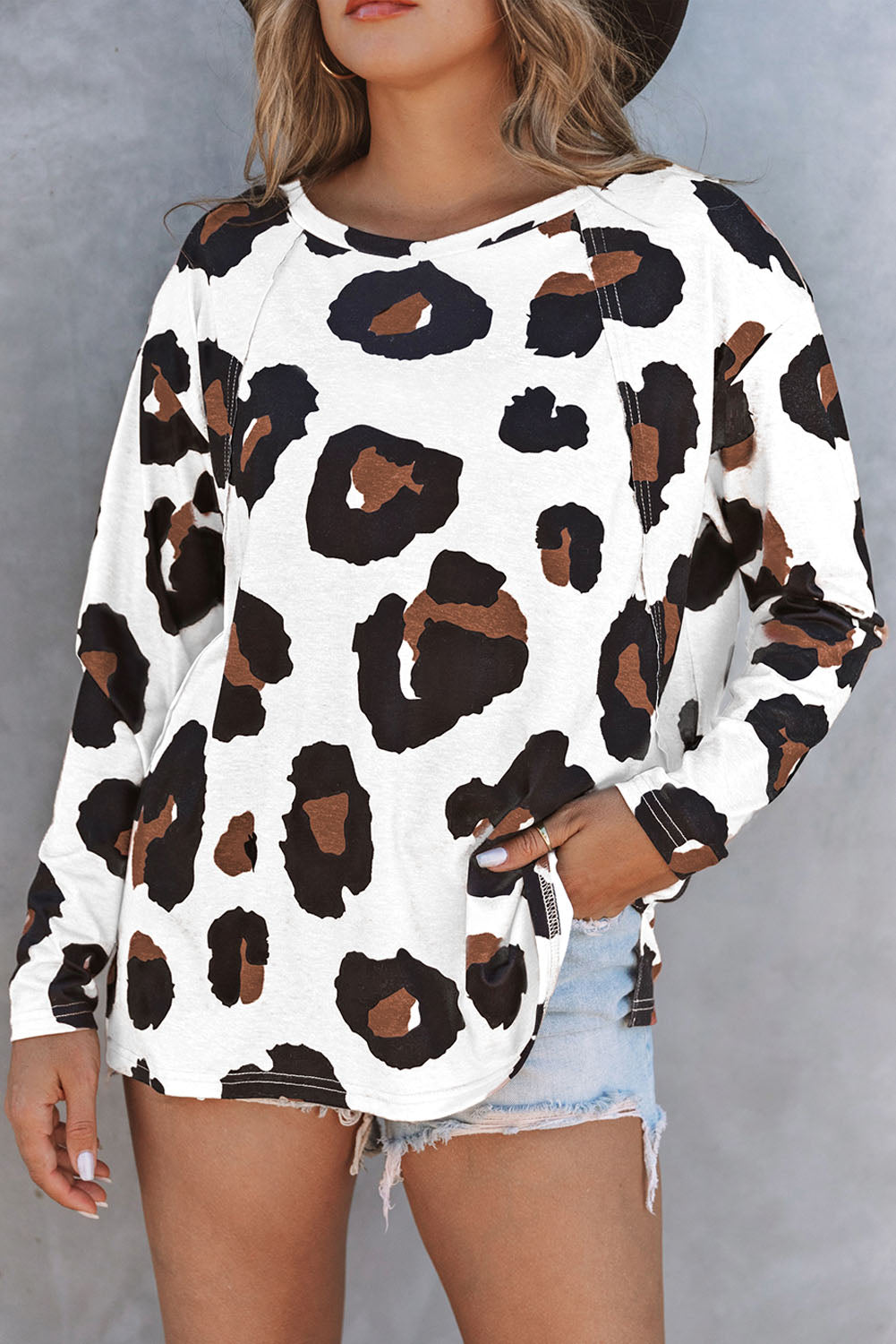 Print Drop Shoulder Pullover Long Sleeve Top