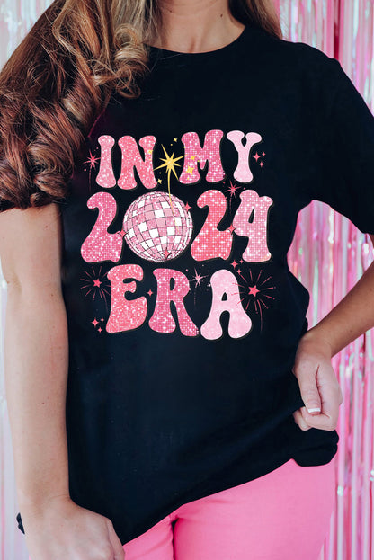 Black IN MY 2024 ERA New Year Sequin Graphic Tee