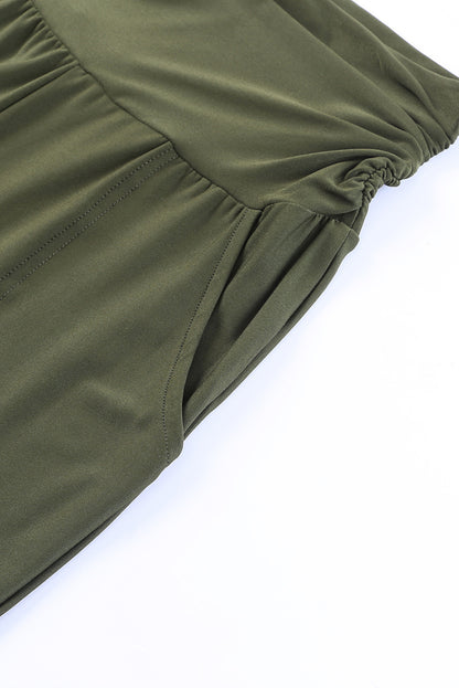 Green High Waist Pleated Casual Pocket Leggings