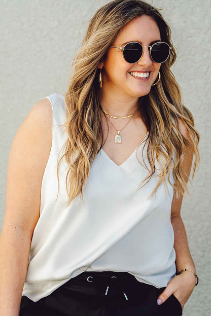 V Neck Open Back Sleeveless Plus Size Top