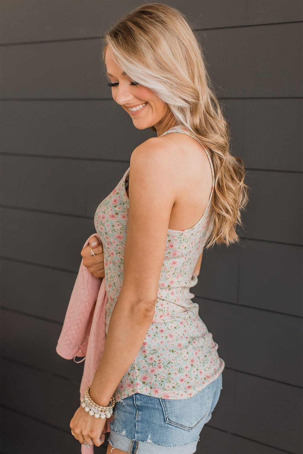 Floral Print Scoop Neck Racerback Tank Top