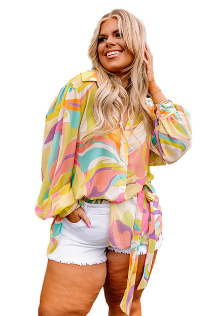 Plus Size Abstract Print Loose Tunic Shirt