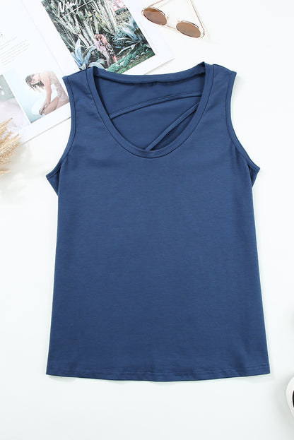 Blue Sleeveless Straps Scoop Neck Tank Top for Women