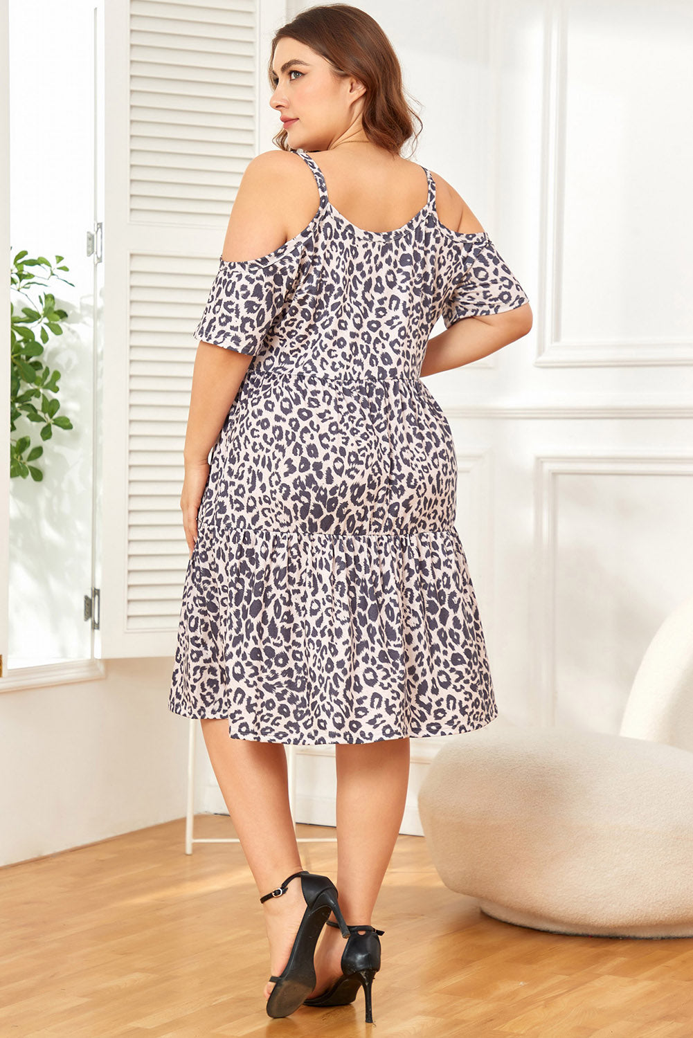 Cold Shoulder Flare Tiered Plus Size Midi Dress