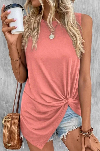 Knot Front Casual Tunic Tank Top