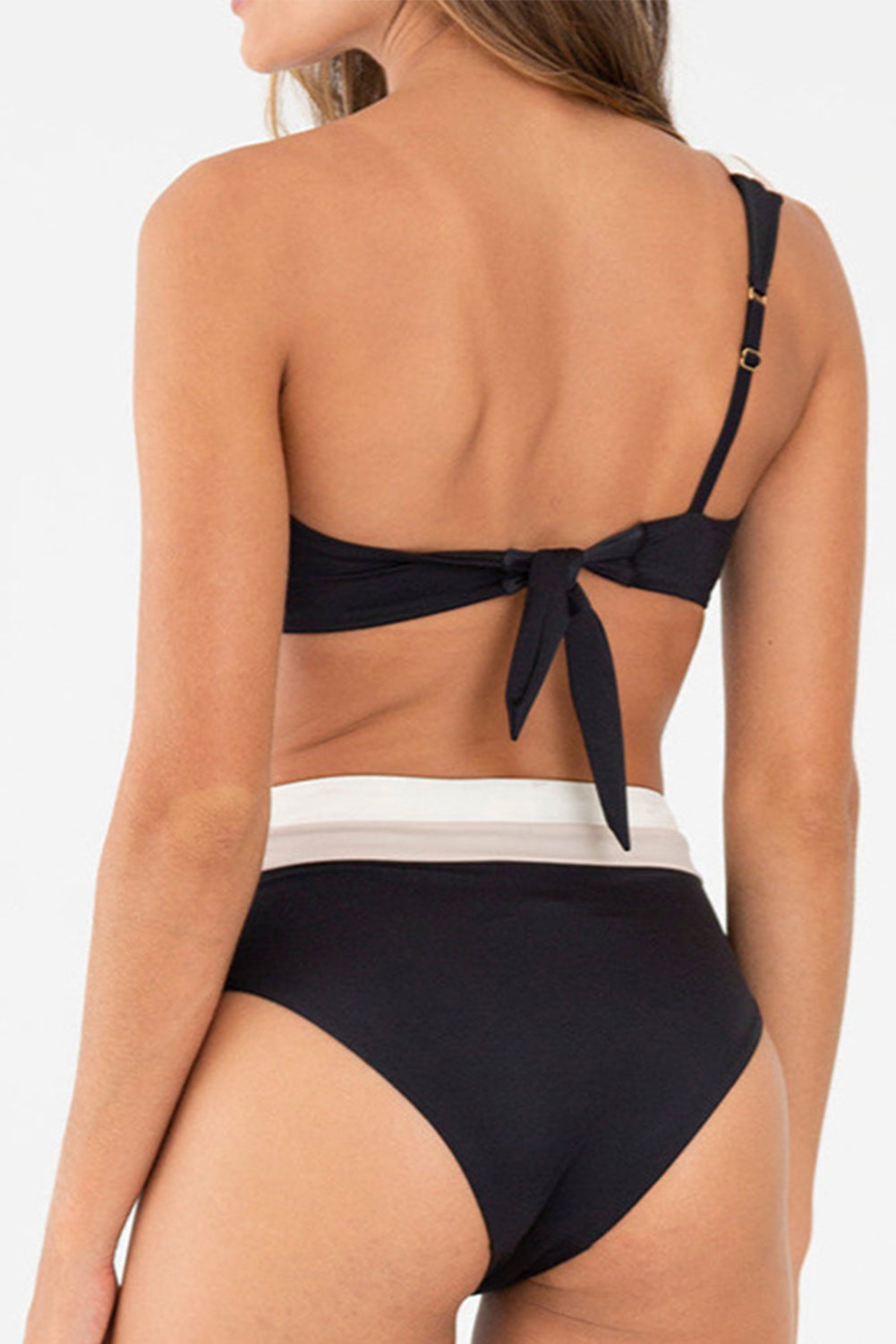 One Shoulder Tri Colorblock High Waist Bikini
