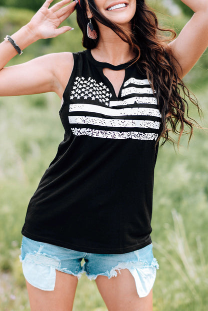 Casual Keyhole Neck Flag Print Tank Top