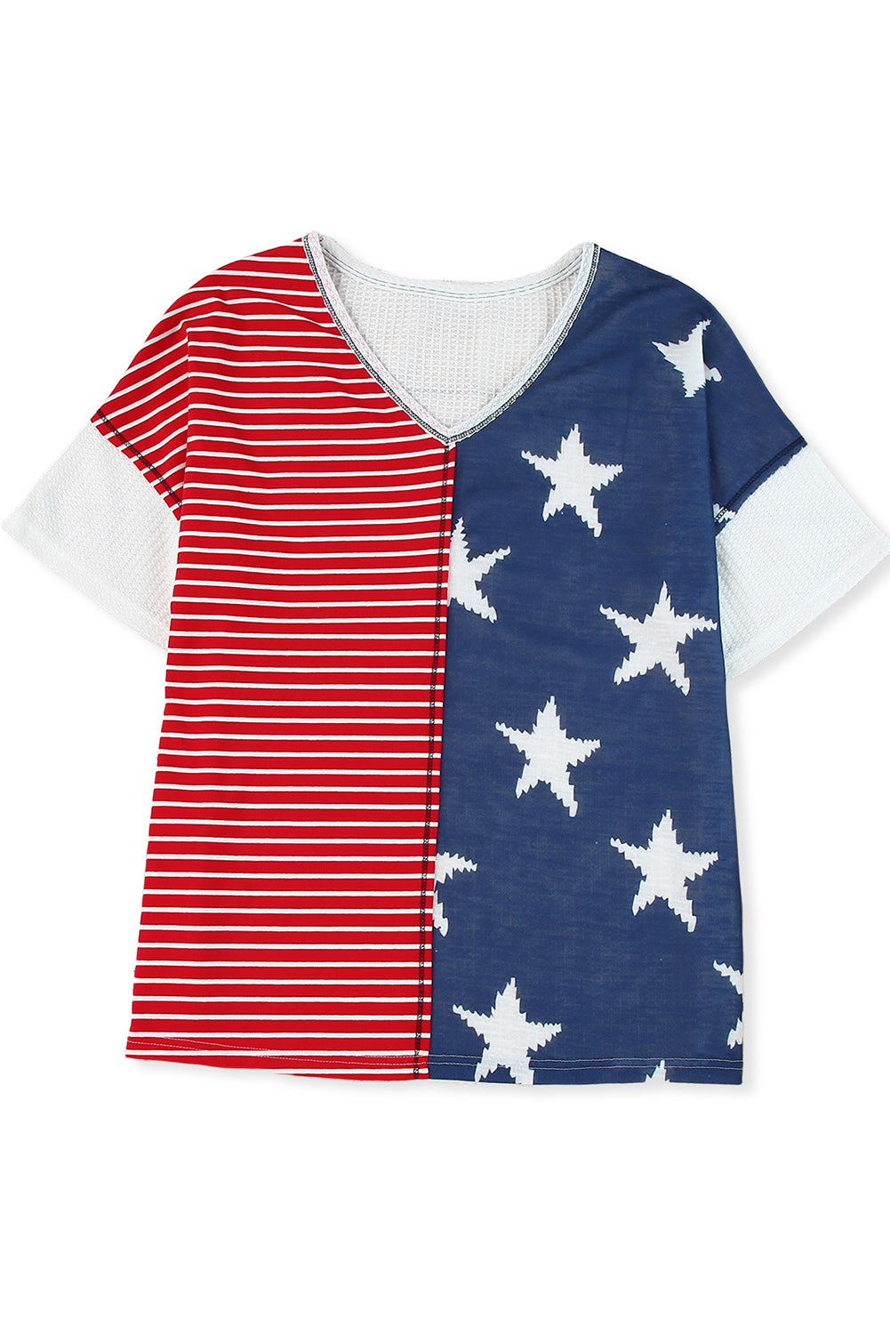 Multicolor Stripes Stars Print Knit Short Sleeve Top