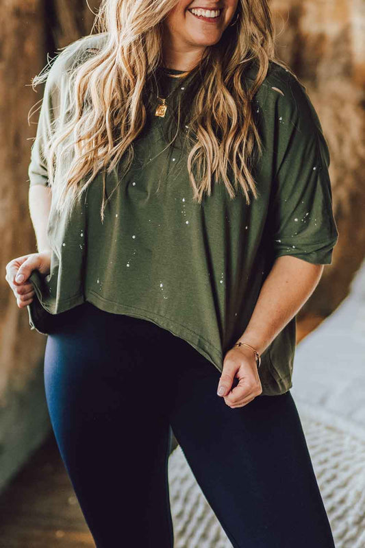 Plus Size Ripped Half Sleeve Blouse