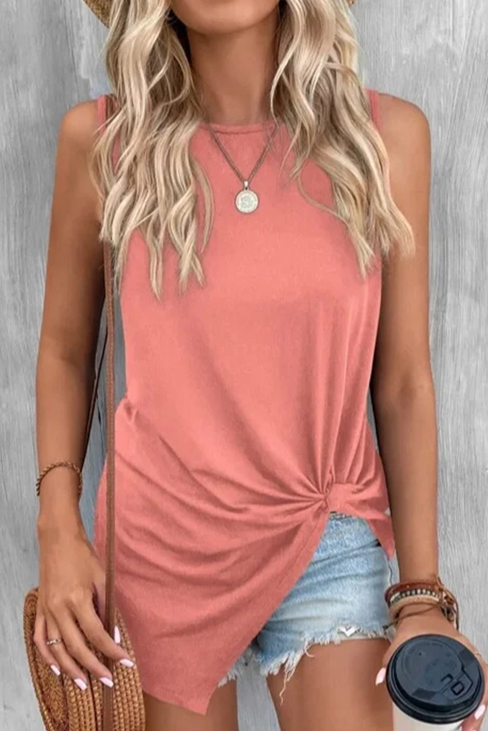 Knot Front Casual Tunic Tank Top