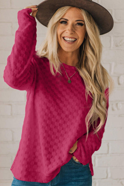 Checkered Furry Thumbhole Long Sleeve Top