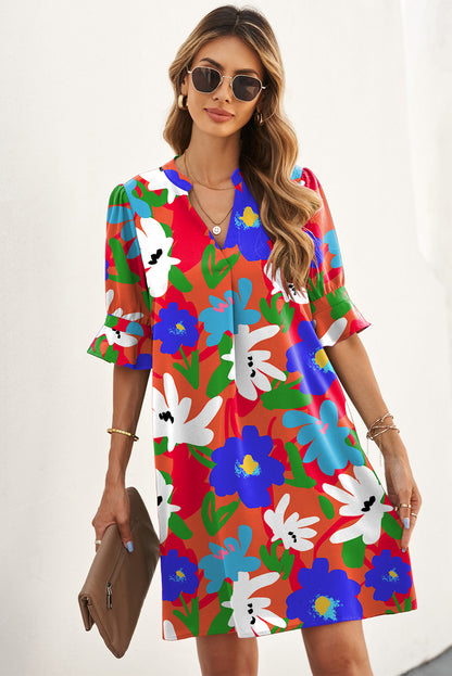 Multicolor Floral Print Casual V Neck Blouse