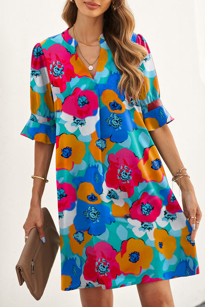 Multicolor Floral Print Casual V Neck Blouse