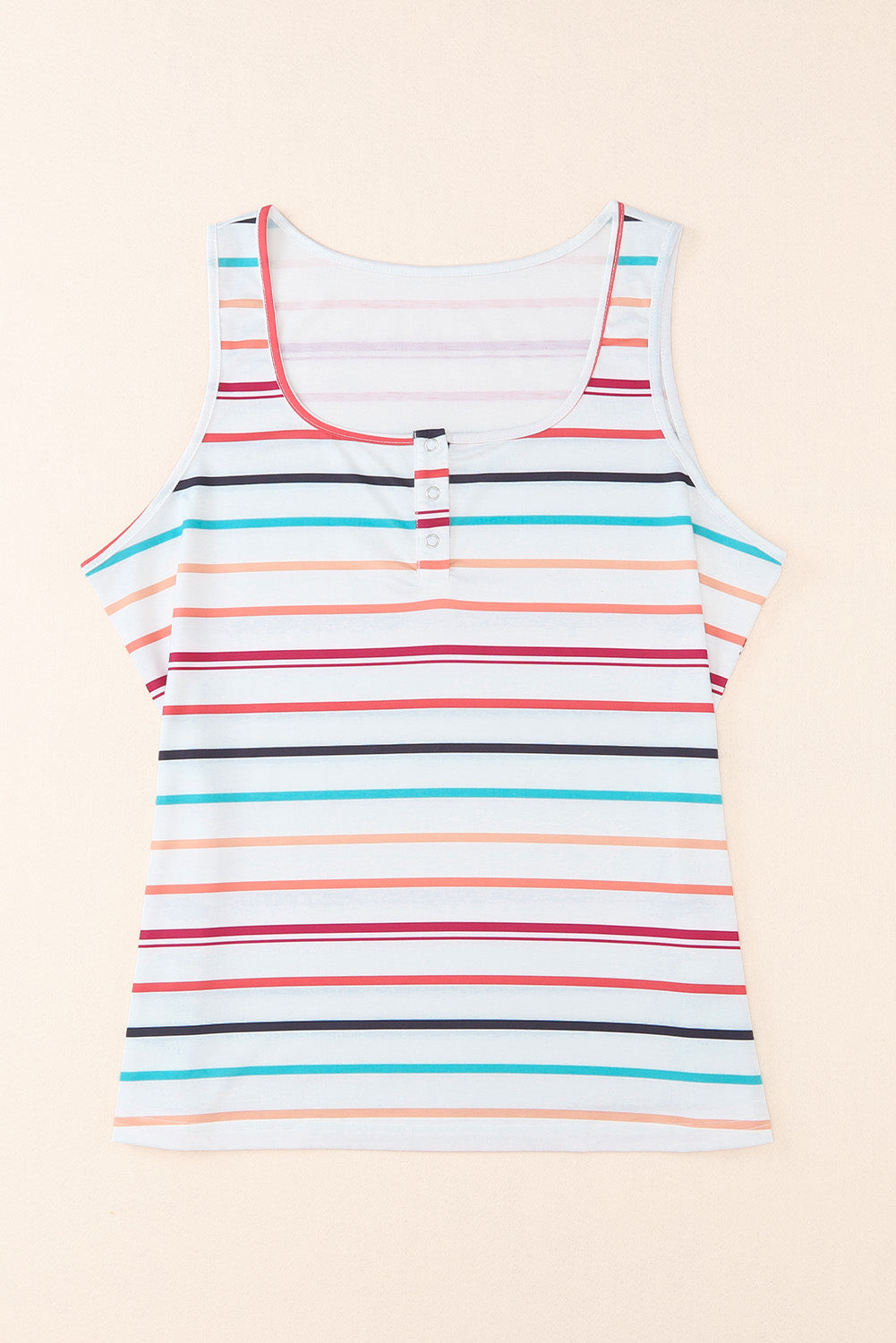 Colorful Striped Henley Button Plus Size Tank Top