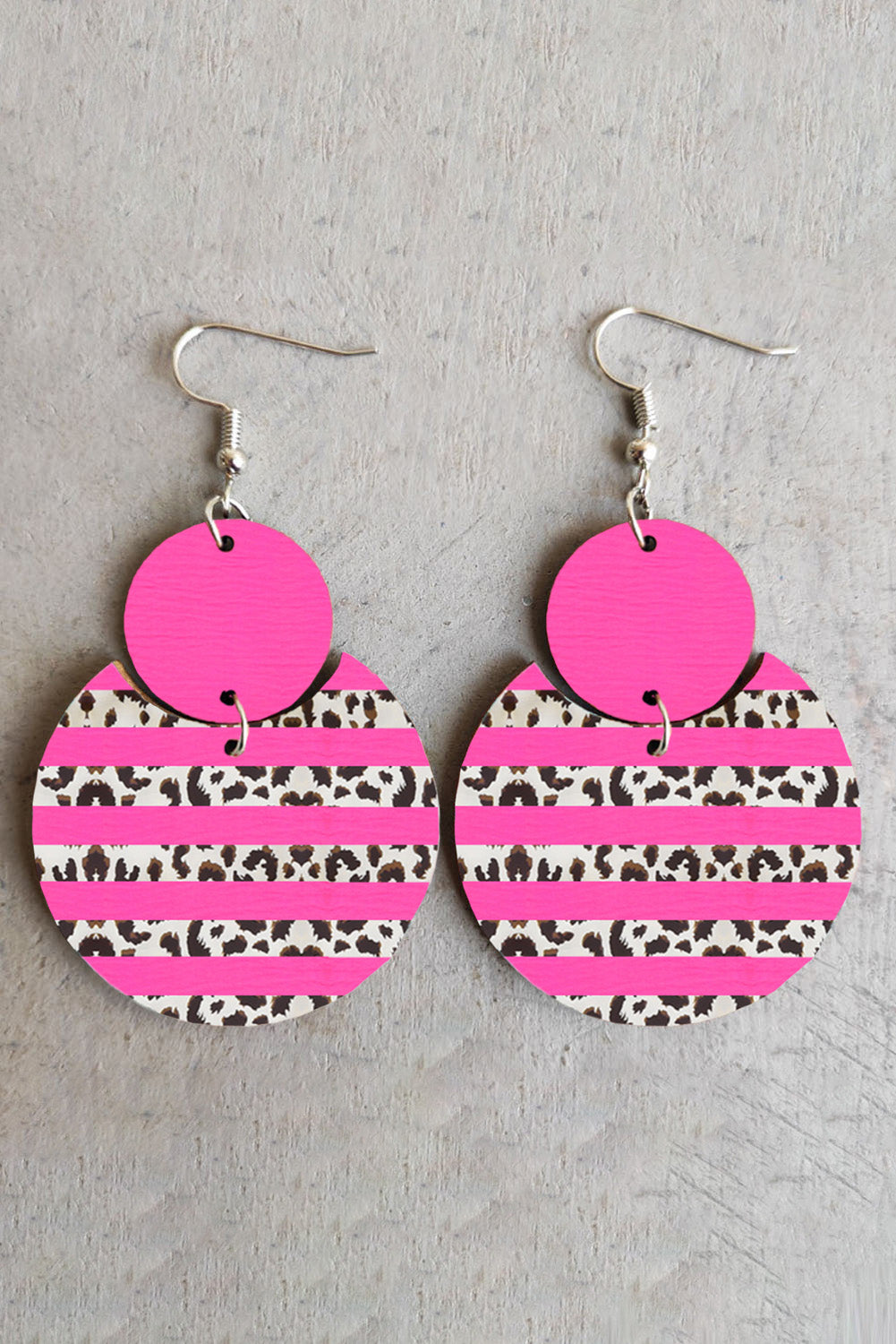 Leopard Colorblock Wooden Circle Hook Earrings