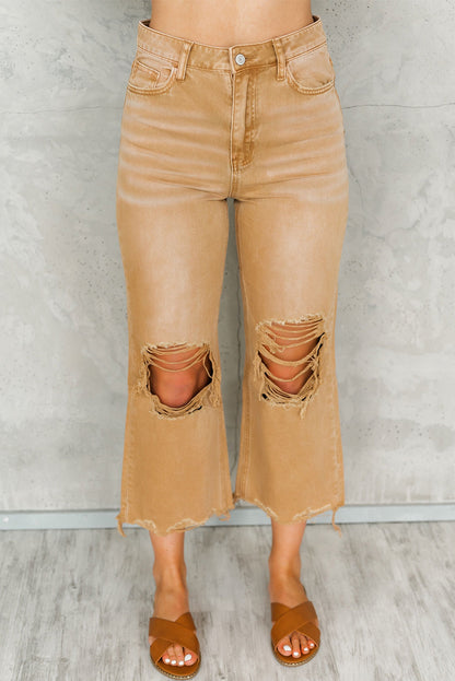 Distressed Hollow Out High Waist Flare Jeans