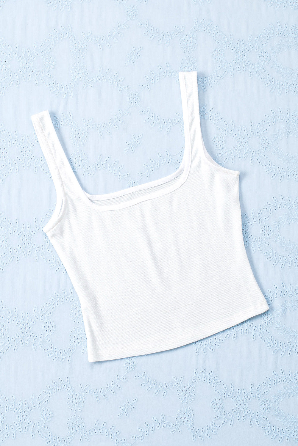 Plain White Slim Fit Square Neck Cropped Tank Top