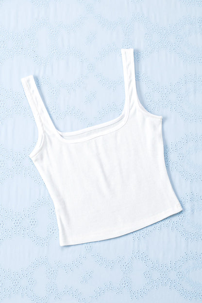 Plain White Slim Fit Square Neck Cropped Tank Top