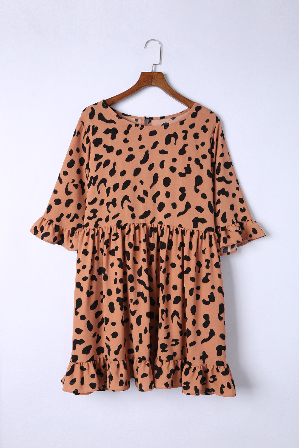 Leopard Print Plus Size Shift Ruffle Dress