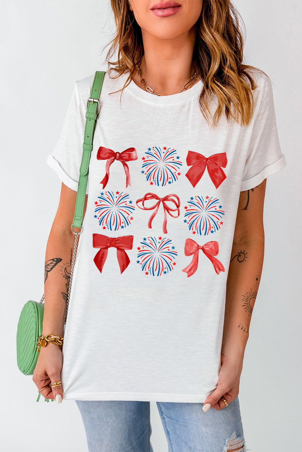 White July 4th Bowknot Firework Graphic Tee