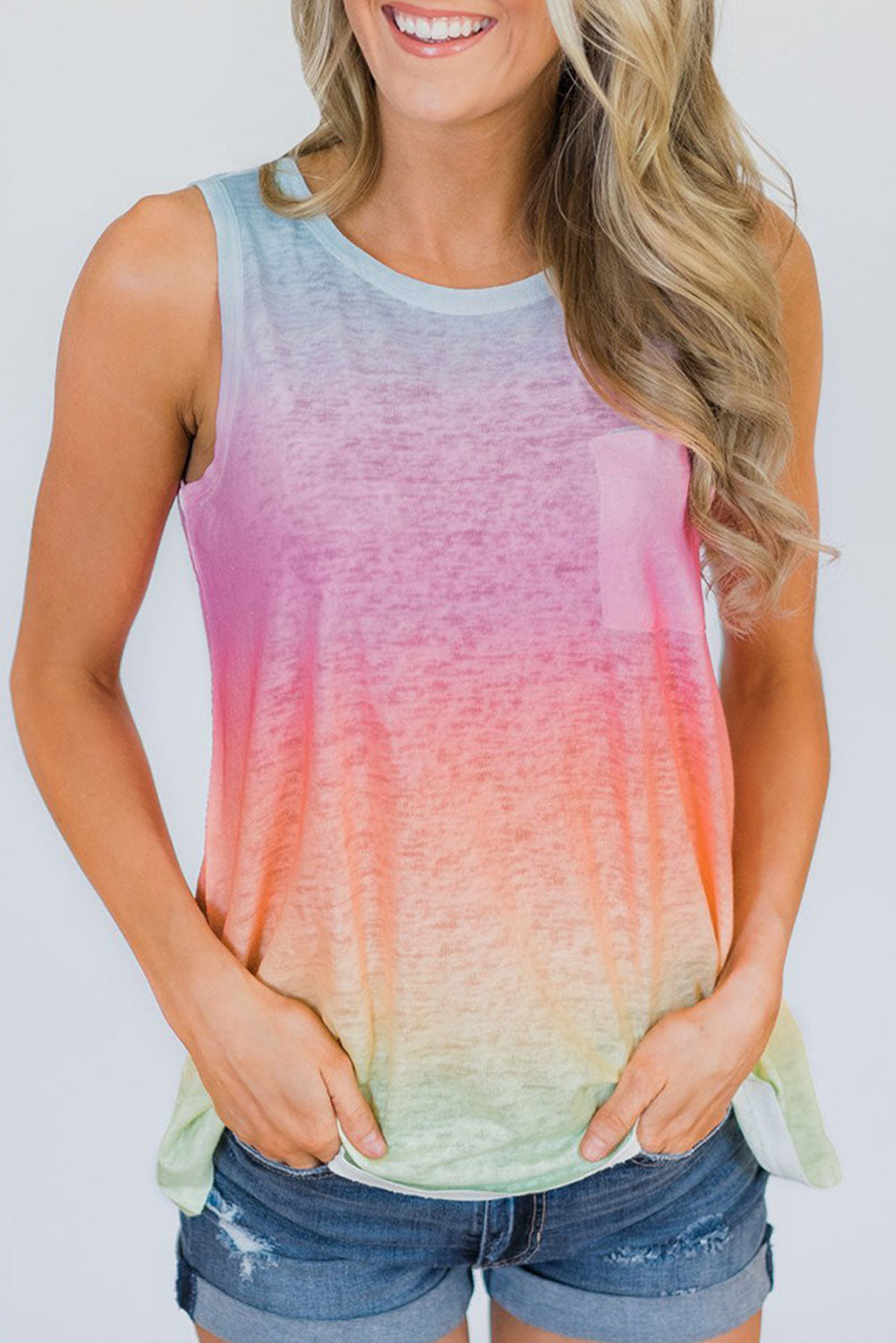 Tie Dye Front Pocket Sleeveless Tank Top