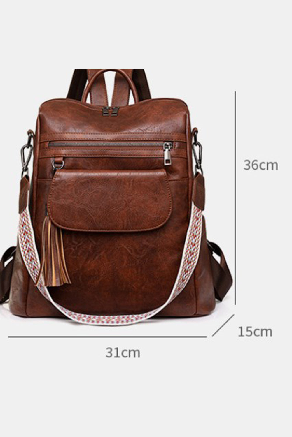 Brown Tassel Decor Retro PU Large Capacity Backpack