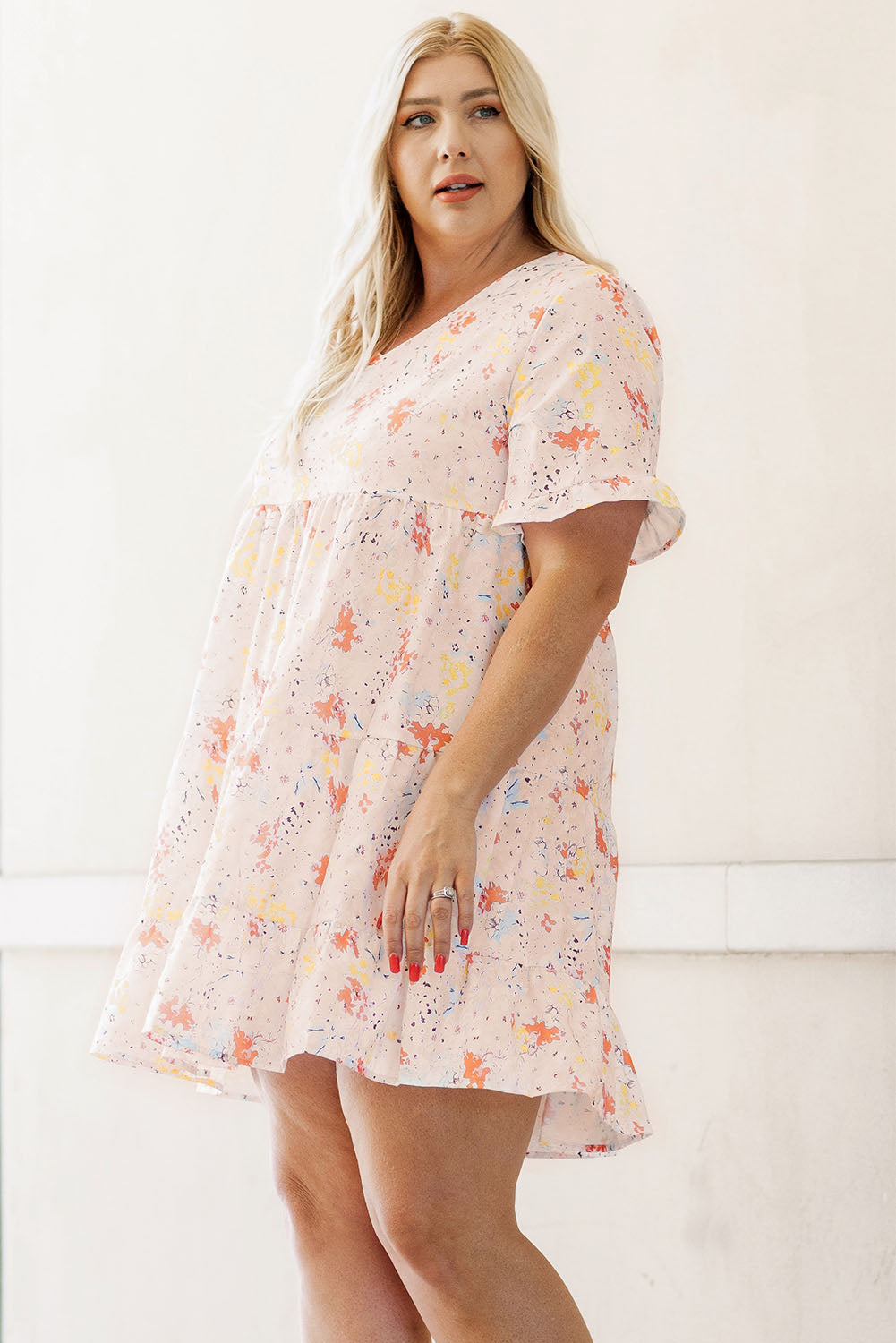 Plus Size Floral Pattern Babydoll Swing Dress