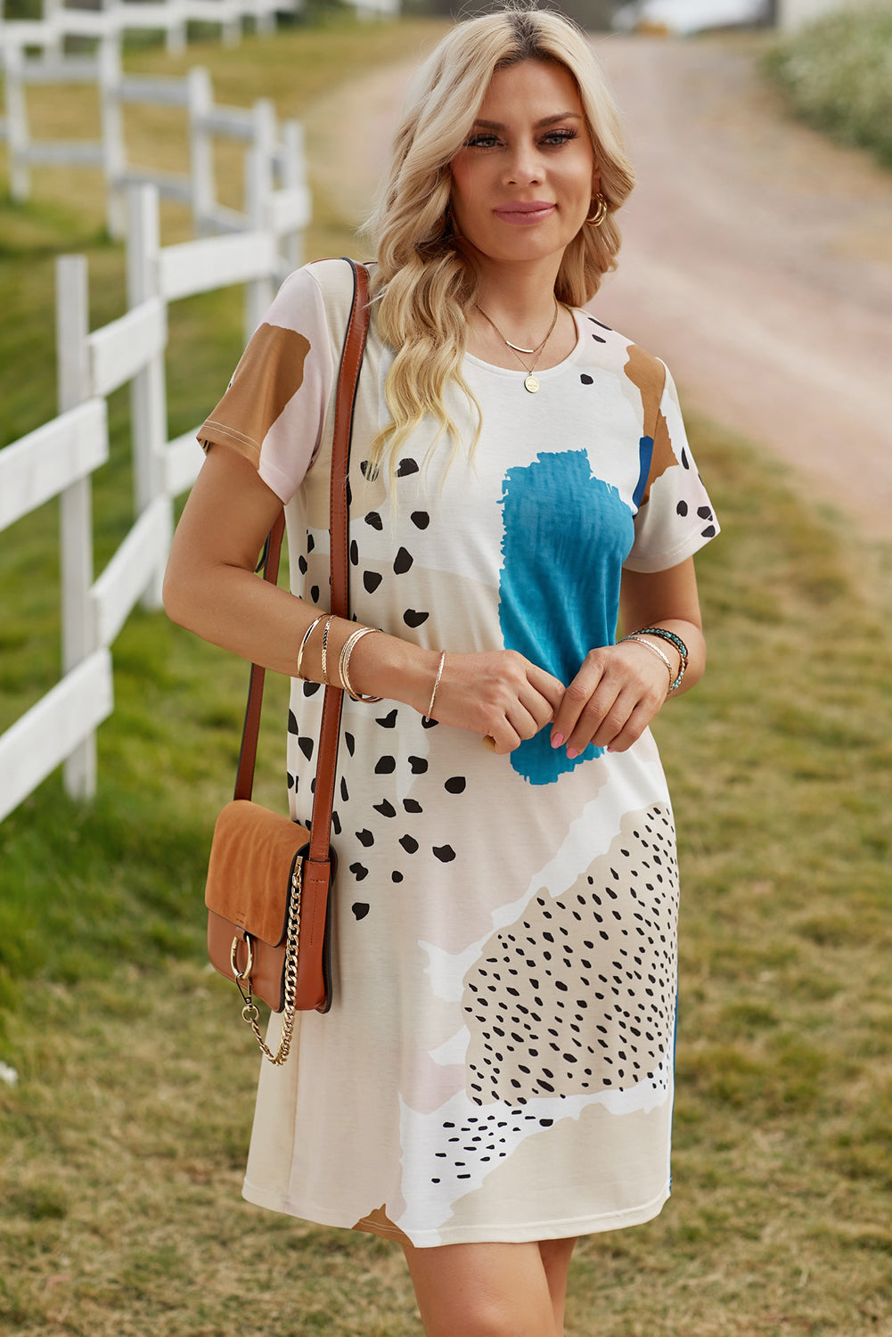 Casual Tie Dye Spotted Print Color Block Shirt Dress