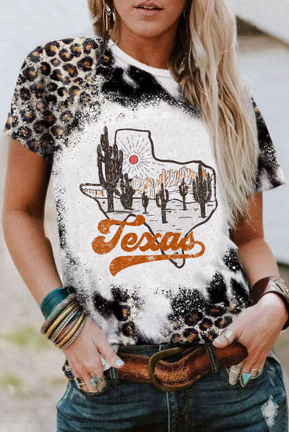 Leopard Bleached Tie Dye Texas Sunset Graphic T Shirt