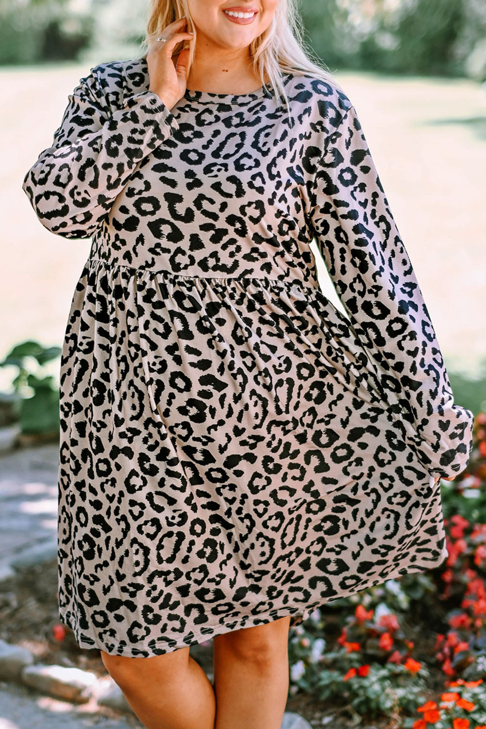 Cheetah Print Western Empire Waist Plus Size Midi Dress