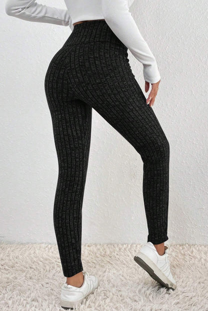 Wide Waistband Ribbed Textured Knit Leggings