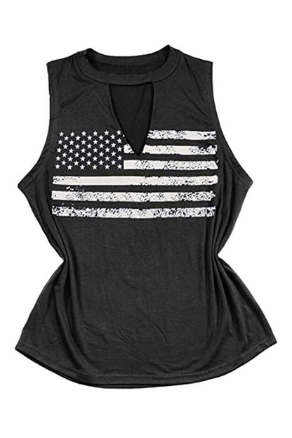 Casual Keyhole Neck Flag Print Tank Top