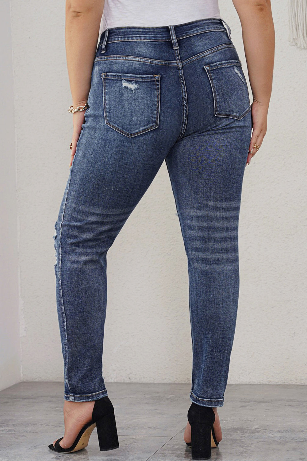 Casual Distressed High Waist Plus Size Jeans