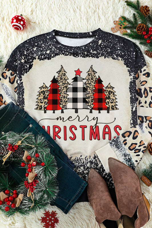 Black Merry Christmas Buffalo Leopard Tie Dye Graphic Sweatshirt