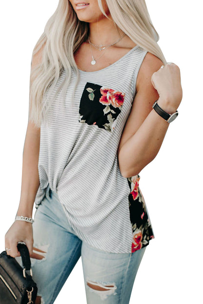 Casual Floral and Striped Tank Top