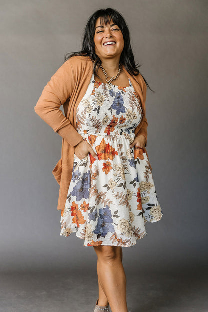 Floral Smocked Flared Plus Size Dress