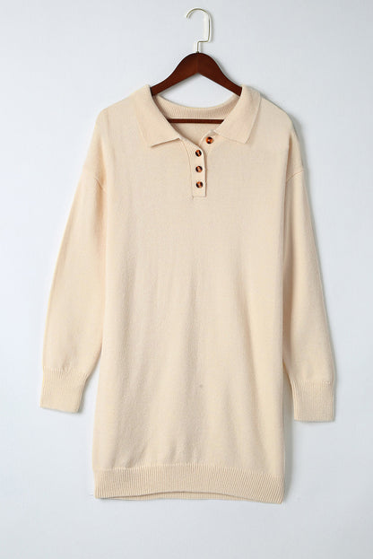 Apricot Polo Collar Knitted Mini Sweater Shift Dress